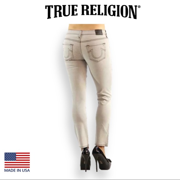 True Religion Cora Crop Mid Rise Straight Distressed Jeans Size 23 (WB-4) - Picture 3 of 9